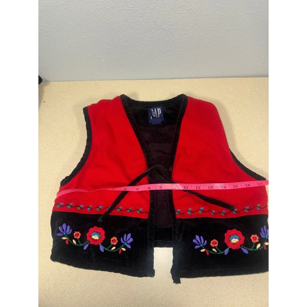 Vintage Gap Girls Floral Embroidered Wool Blend Vest Red Black XL Tie Front